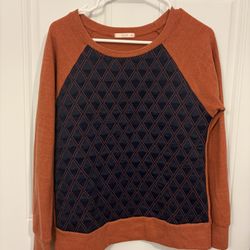 Le Lis Made In USA Quilted Orange & Blue Women’s Medium Sweater