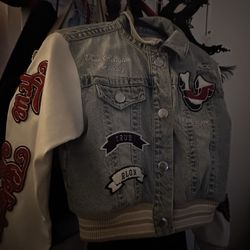 Patch varsity denim crop jacket