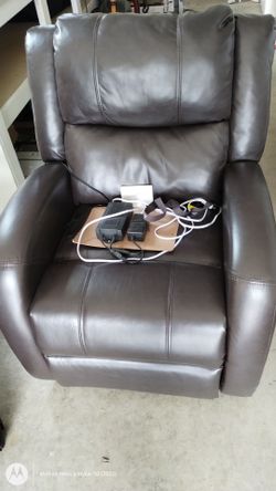Like New Foxcroft Power Recliner in Faux Leather Brown