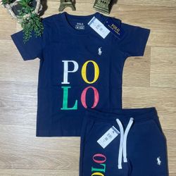 Navy Blue Kids Polo Short Set 