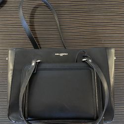 Karl Lagerfeld Black Leather Purse HandBag Tote Bag