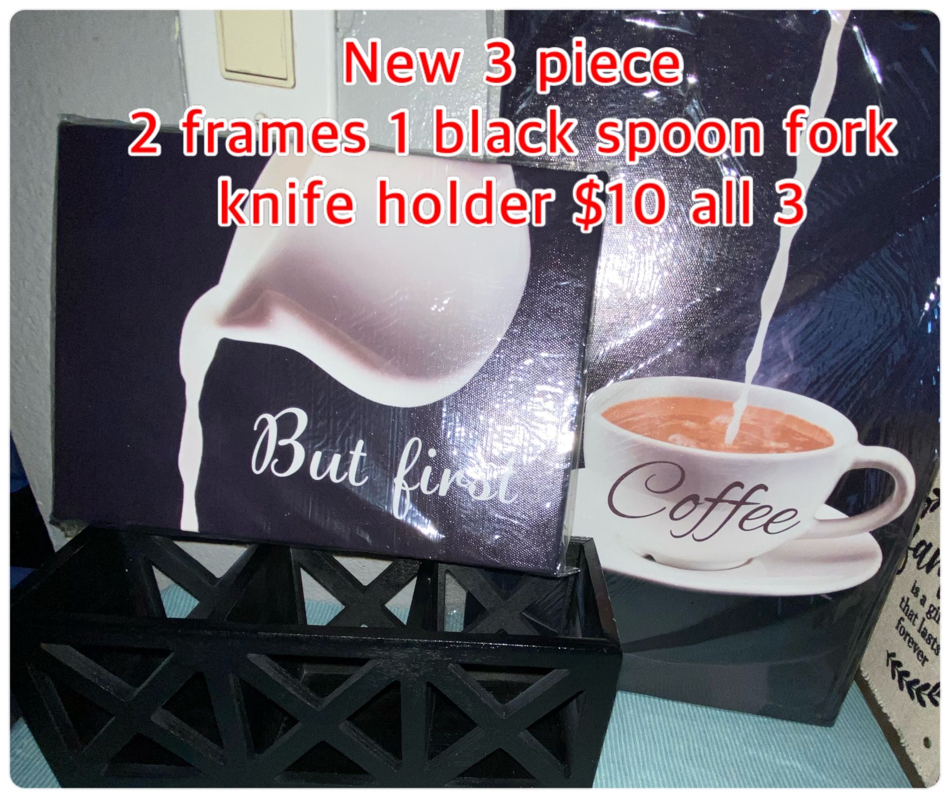 3 Pieces Kitchen Pictures And Spoon Holder $10 New
