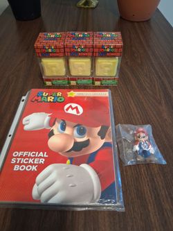 Super Mario sticker book & 3 bath bombs & 1 sealed Mario toy.( New/ Unopened)