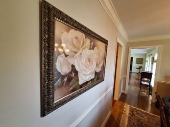 Huge sofa sized Beautiful white Roses picture.