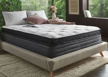 Queen Pillow Top Mattress Black and White