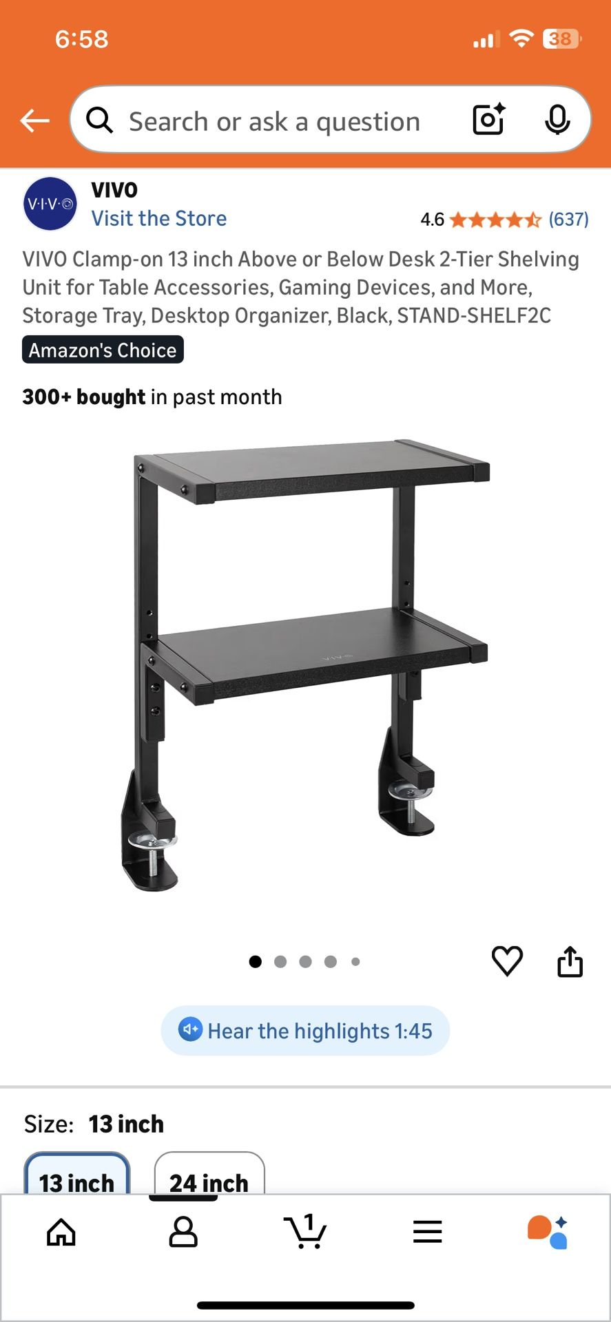 VIVO Clamp-on Desk Attachment 13 inch Above or Below 2-Tier Shelving Unit