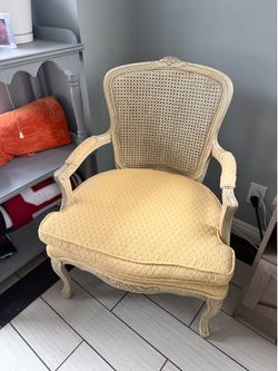Vintage French Provincial Louis XV Cane-Back Armchair – Factory Crackle Finish