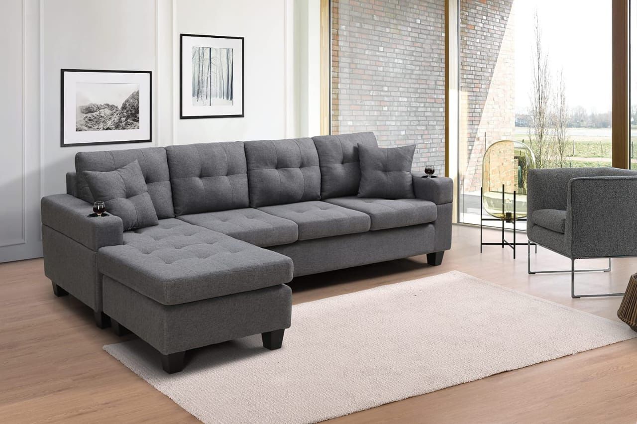 NEW SECTIONAL SOFA COUCH SET WITH CUP HOLDERS! L Shaped Couch
