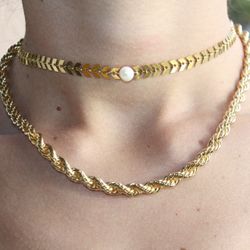 Choker De Espigas Y Perlas & Collar Tejido Dorado