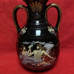 6.5 Inch 24k Black & Gold Handmade In Greece Imported From Greece Greek Ceramic Vase  