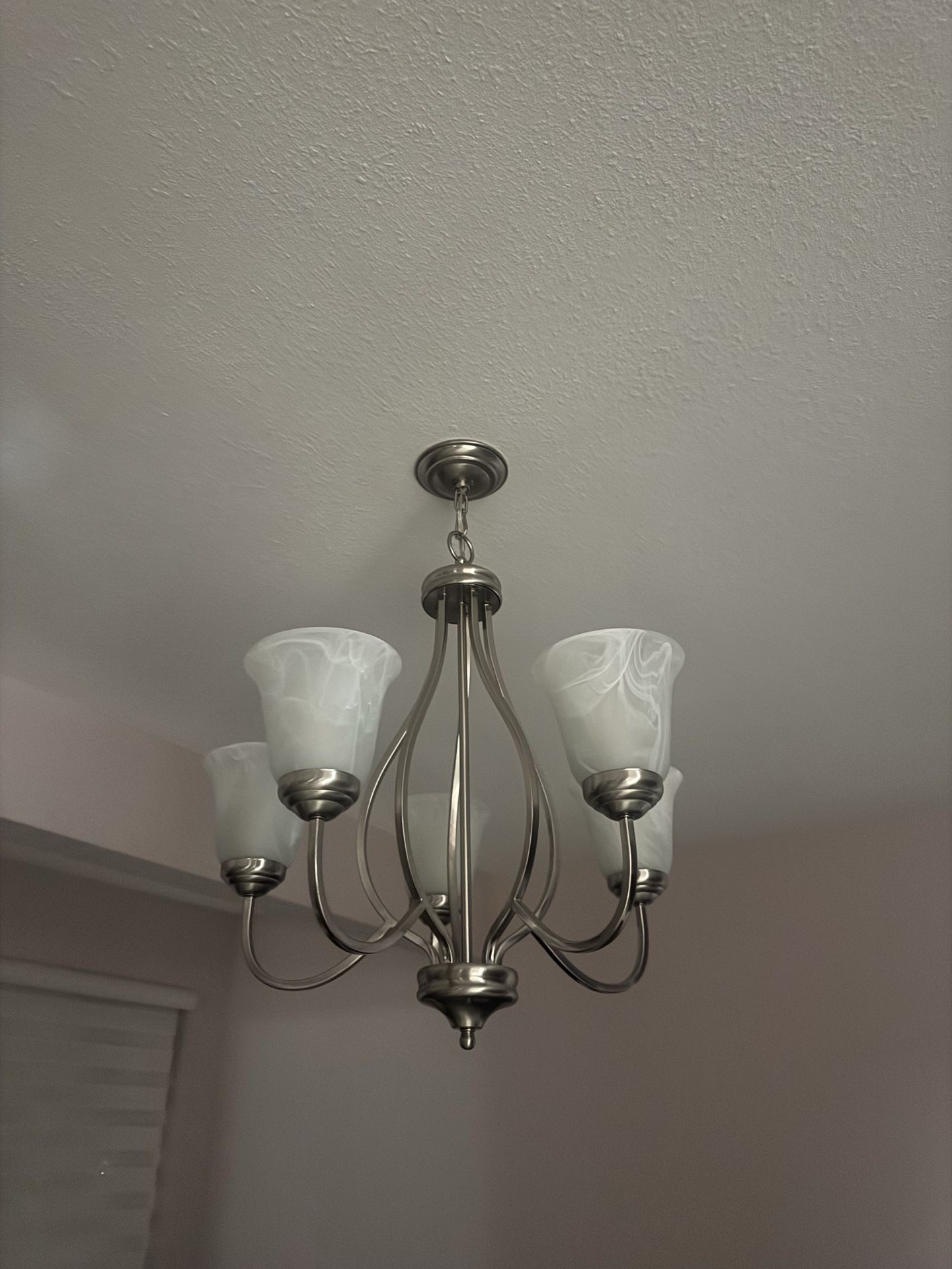 5-Light Chandelier – Brushed Nickel with Etched Glass