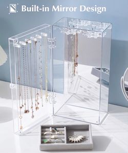 Acrylic Jewelry Rotating  Organizer built-in mirror desing new in box
