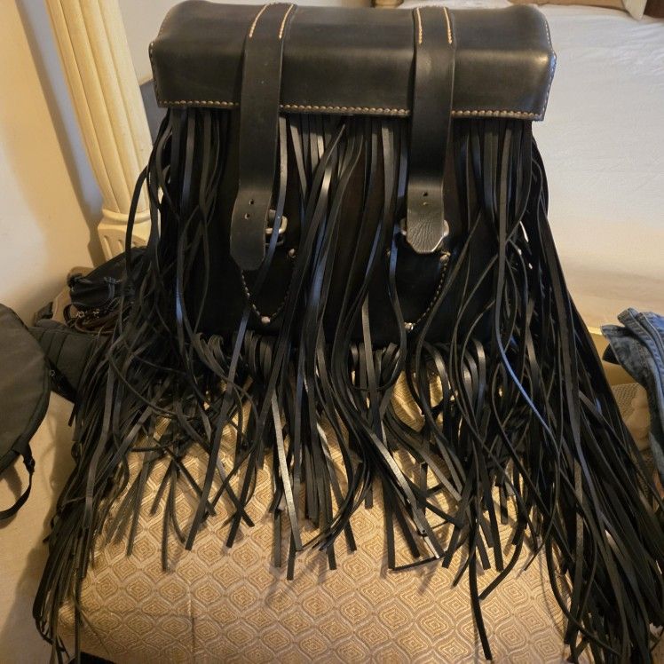 EXOTIC FRINGE LEATHER MOTORCYCLE SISSY BAR BAG