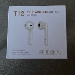 WIRELESS  EARBUDS T 12 BLUETOOTH 5.0 HEADPHONES TRUE WIRELESS HD STEREO, BRAND NEW STILL IN BOX NEVER USED