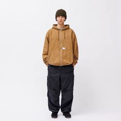 Beige Wtaps Logo Applique Hooded Zip Jacket
