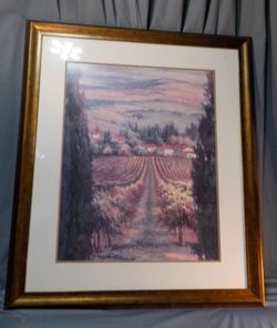 🖼️ Large Framed Tuscan Vineyard Art Print - 40.5" x 34.5" Antique Gold Frame 🍷