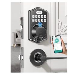 keyless Entry Door Lock deadbolt with Handle Set- Front Door Fingerprint Smart Locks with 2 Lever Handles-Keypad Code Deadbolt -App Control,Auto Lock,