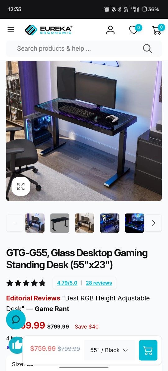 Eureka Ergonomics GTG 55" RGB Gaming Desk