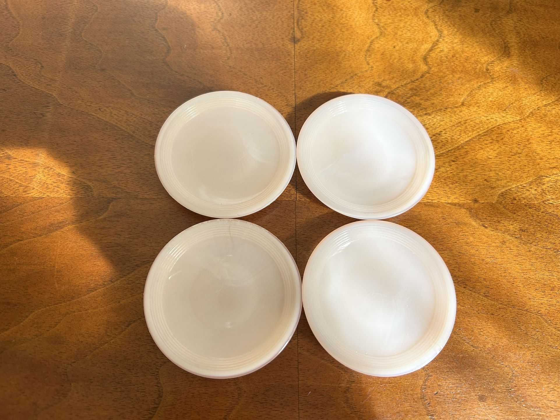 Vintage Akro Agate set of 4 Pink 2.75” Demitasse Saucers Milk Glass