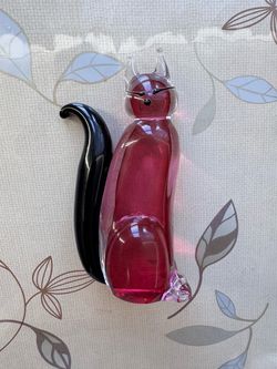 Murano Art Glass Cat Figurine Pink and Black