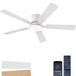52 inch Ceiling Fans with Lights and Remote, Low Profile Nickel/Breage