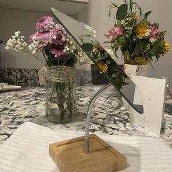 Beauty mirror, gooseneck, wood