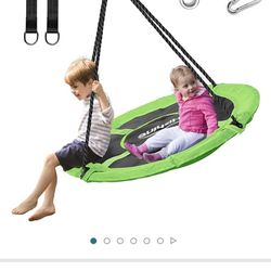 43" Saucer Tree Swing for Kids, 360° Rotate Waterproof Flying Saucer Swing with Swivel, Hanging Straps, Adjustable Ropes, Round Mat Spinner Swing for 
