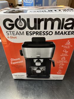 Gourmia 4-Shot Steam Espresso, Cappuccino, and Latte Maker with Frothing Wand