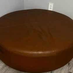 Big Round And Brown Ottoman Leather