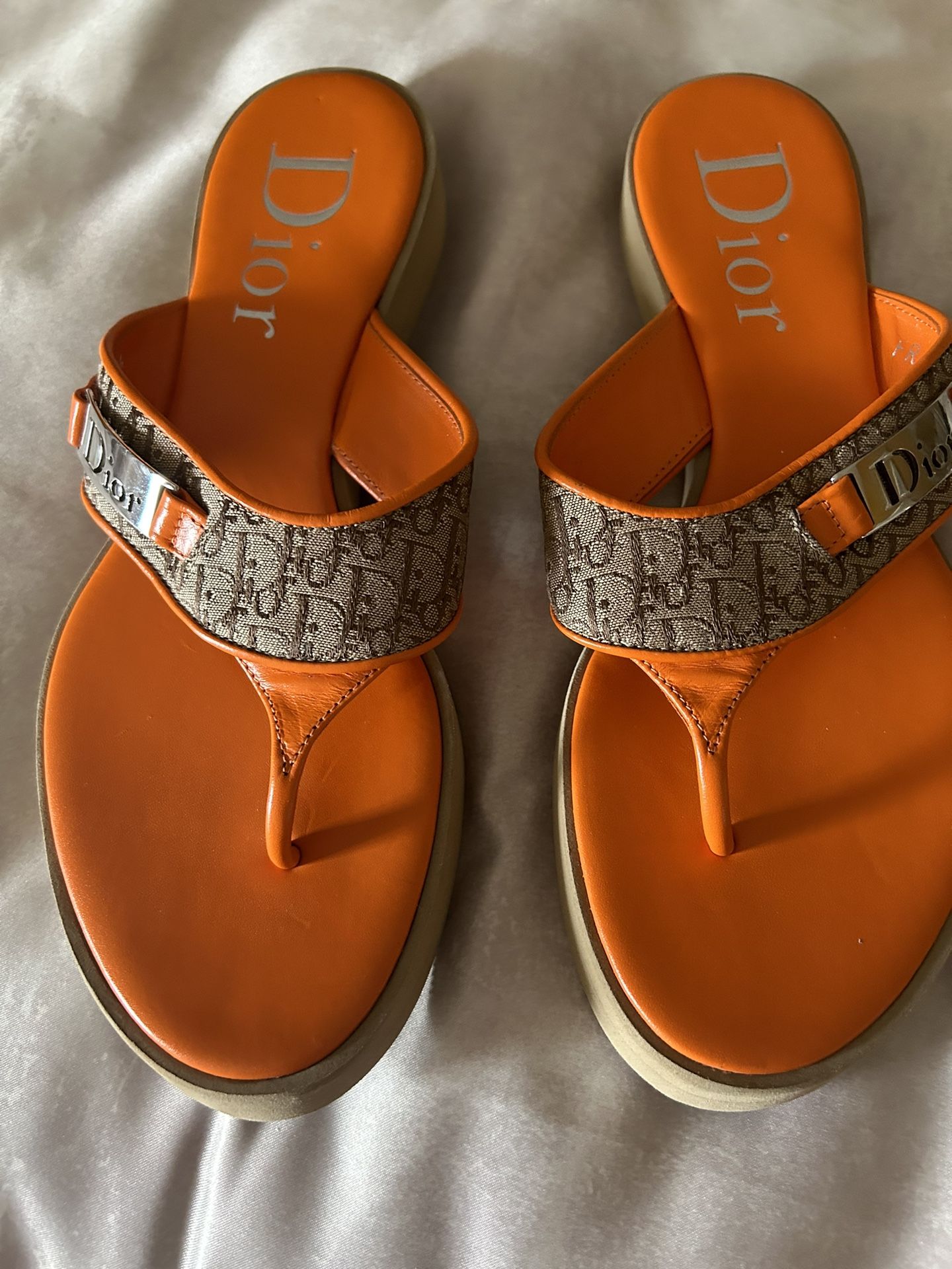 Dior Trotter Leather Orange Monogram Thong Sandals - NWOT!!