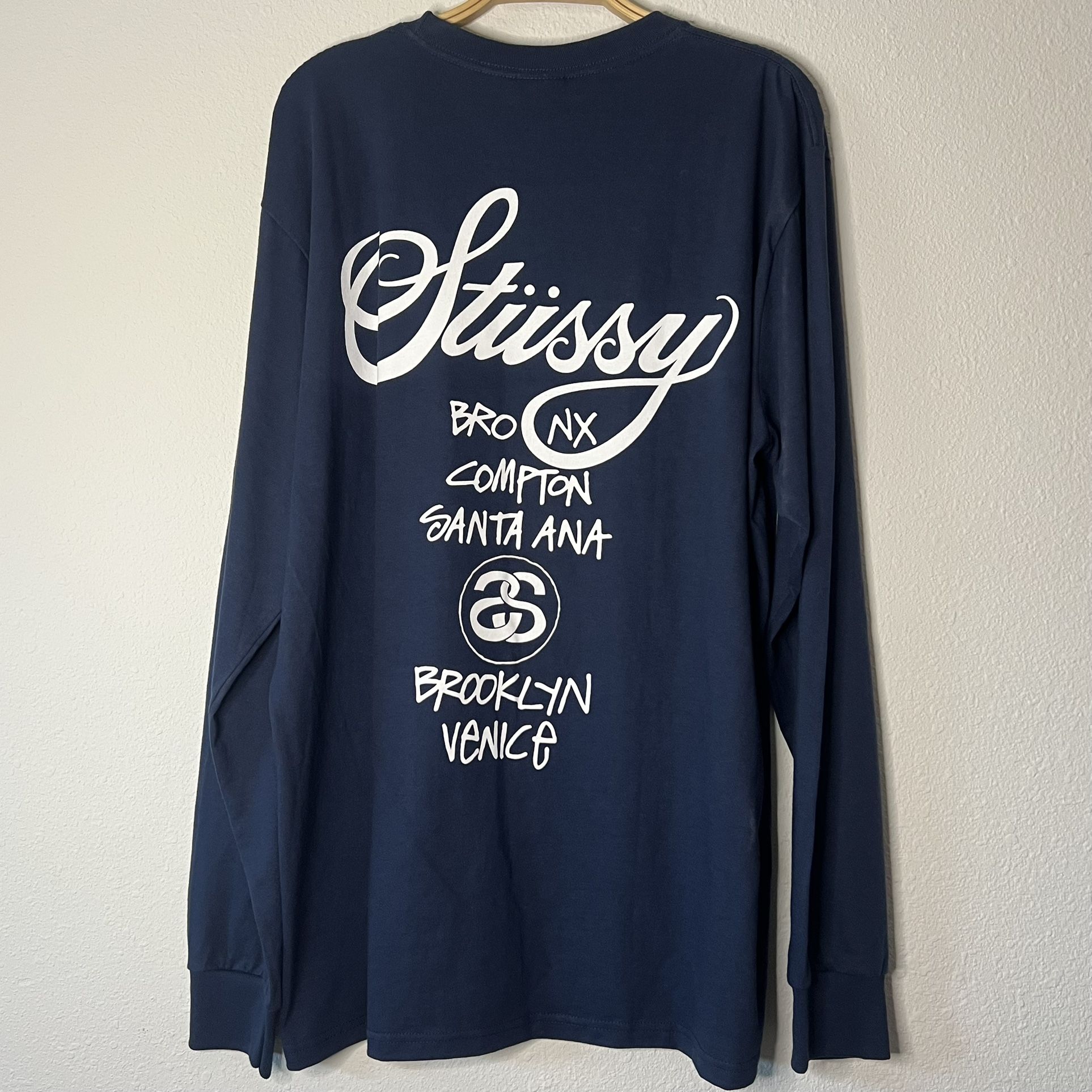 Stussy World Tour Navy Blue Men Long Sleeve T-Shirt Size L