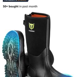 TIDEWE Work Boots Puncture-Proof with Steel Toe & Shank, Waterproof Anti Slip Rubber Boots for men, 6mm Neoprene Outdoor Boots, Durable Hunting Boots 