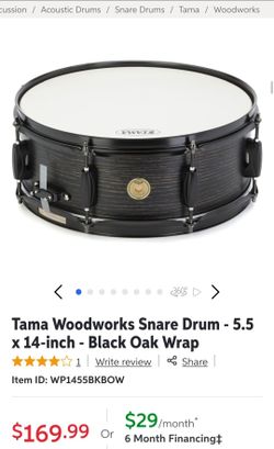 Tama Woodworks Snare Drum 5.5 x 14-inch Black Oak Wrap