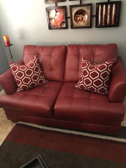 Red leather loveseat