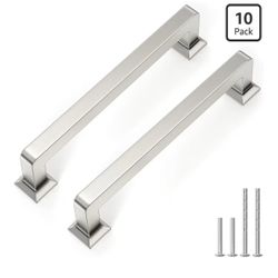 homdiy 10 Pack Cabinet Handles, 5-1/16" Hole Center Solid Zinc Alloy Cabinet Pulls, Brushed Nickel Kitchen Hardware, Modern Drawer Pulls for Cupboard,