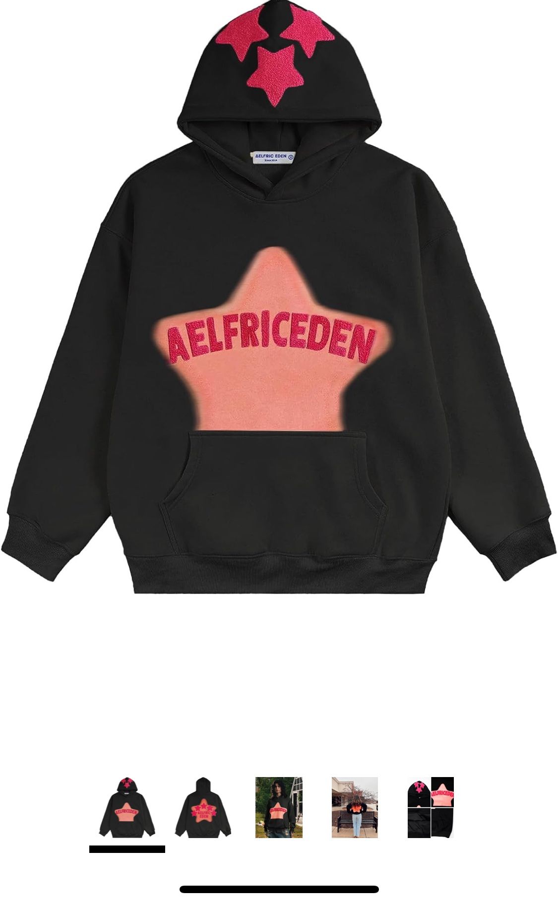 Aelfric Eden Black Hoodie Pink Star Unisex Small