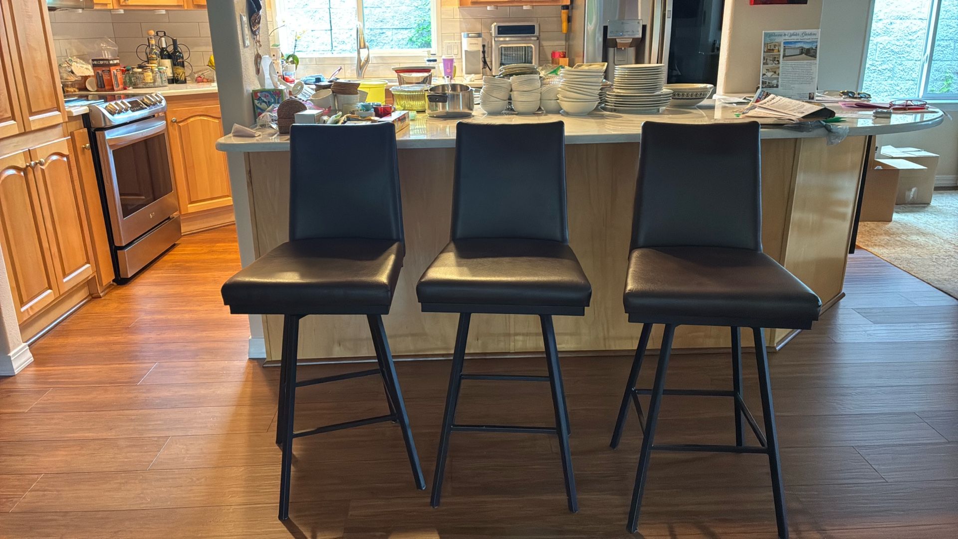 Three Cabinet Height Bar Stools