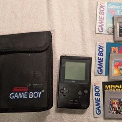 1989 Nintendo GameBoy Pocket Black Handheld MGB-001 with Case 3 Games TESTED