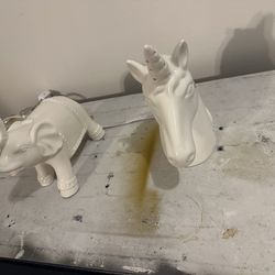 White porcelain elephant and unicorn night lamp