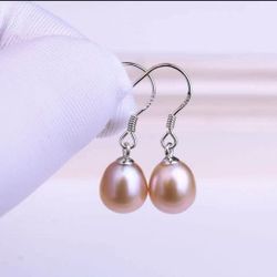Natural Freshwater genuine Pearl Earrings S925 Ear Hook Purple Pearl Earrings-7MM-8MM
