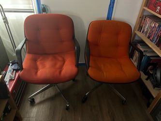 Vintage MCM SteelcaseOrange Tufted Office Chairs