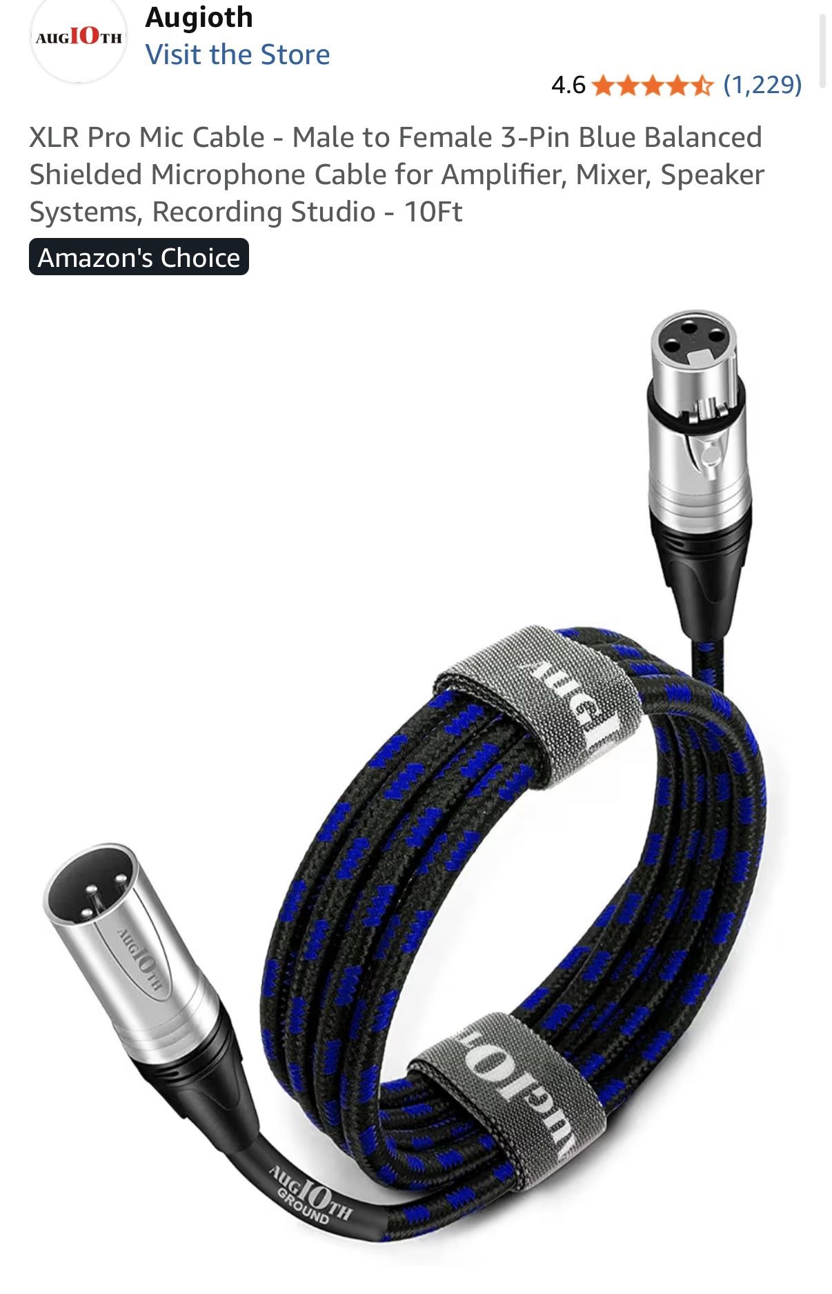 10ft XLR Microphone Braided Cable