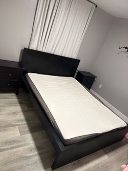 Queen Bed Frame with Headboard & 2 Matching Nightstands