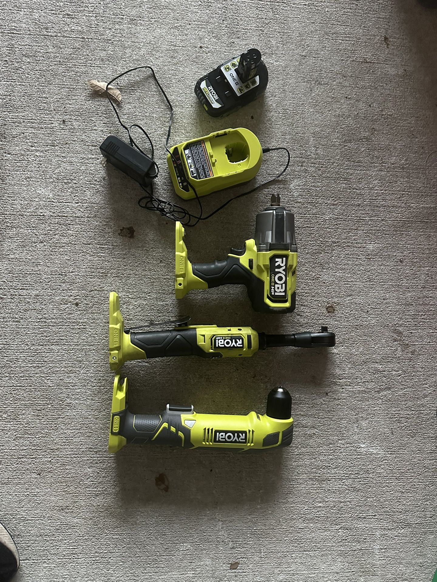 Ryobi Impact Driver, Impact Ratchet, And Right Angle Drill
