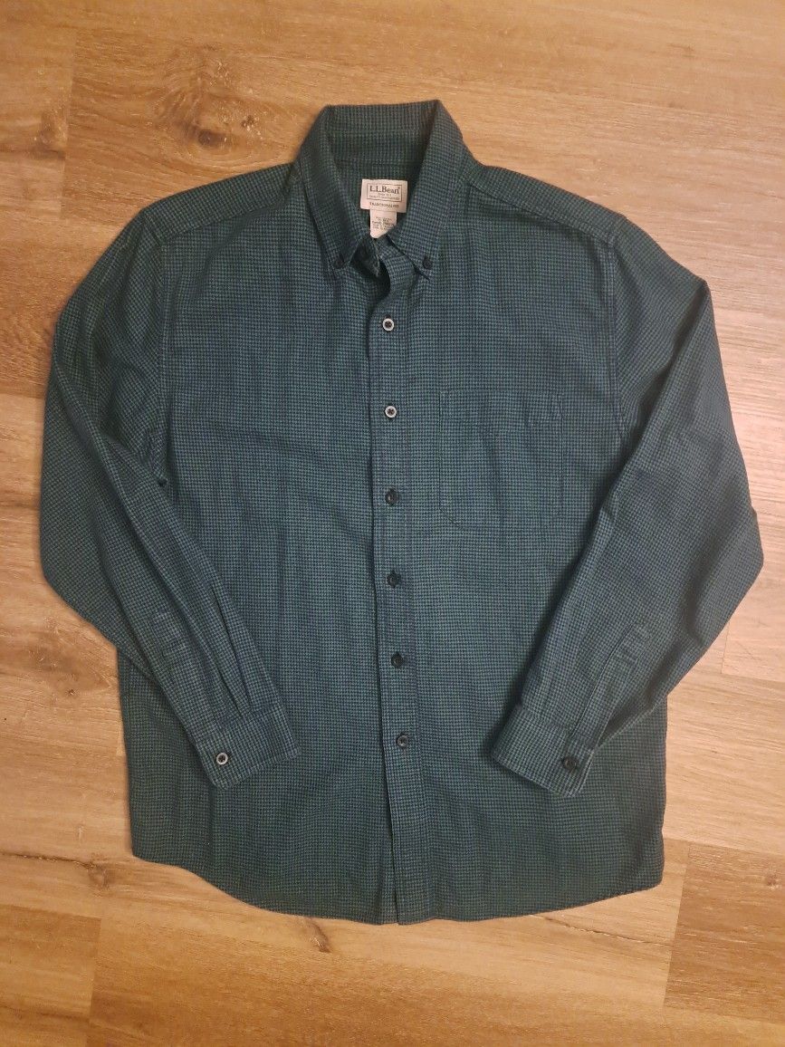 LL Bean Mens Size M Green Long Sleeve Button Down Cotton