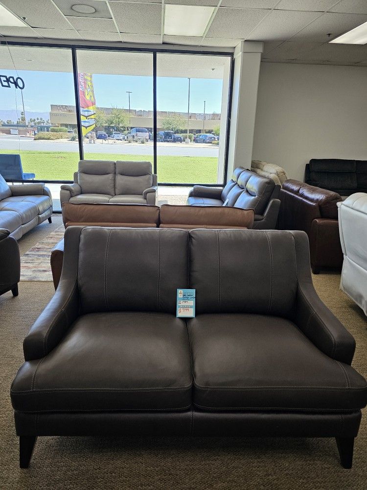 Brown Leather Loveseat- Collyn