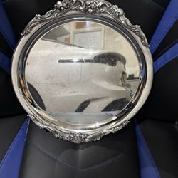 Gorgeous Vintage 12.5" Lunt A-88 Silver Plate round Platter Tray Handles 