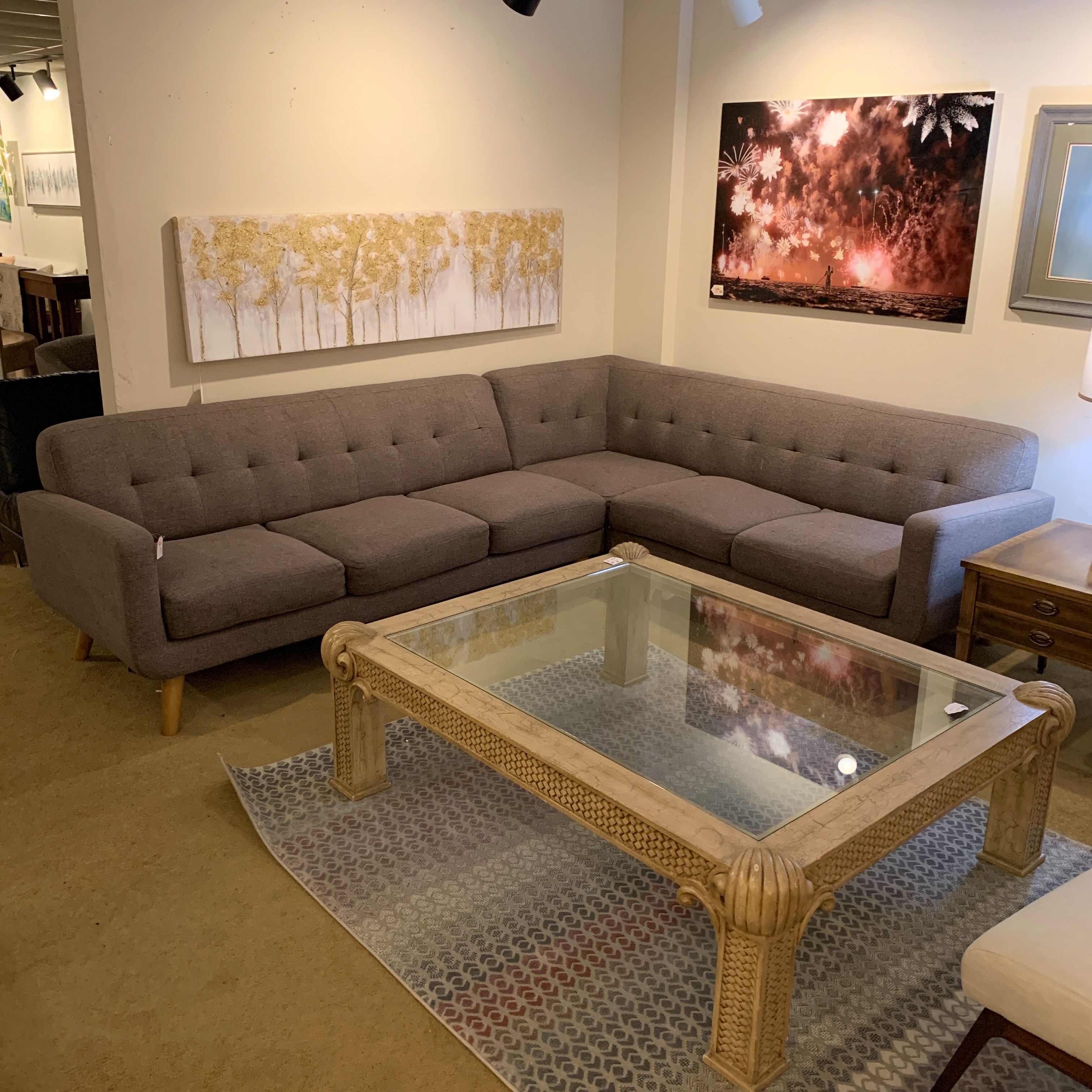  Grey Tufted Sectional