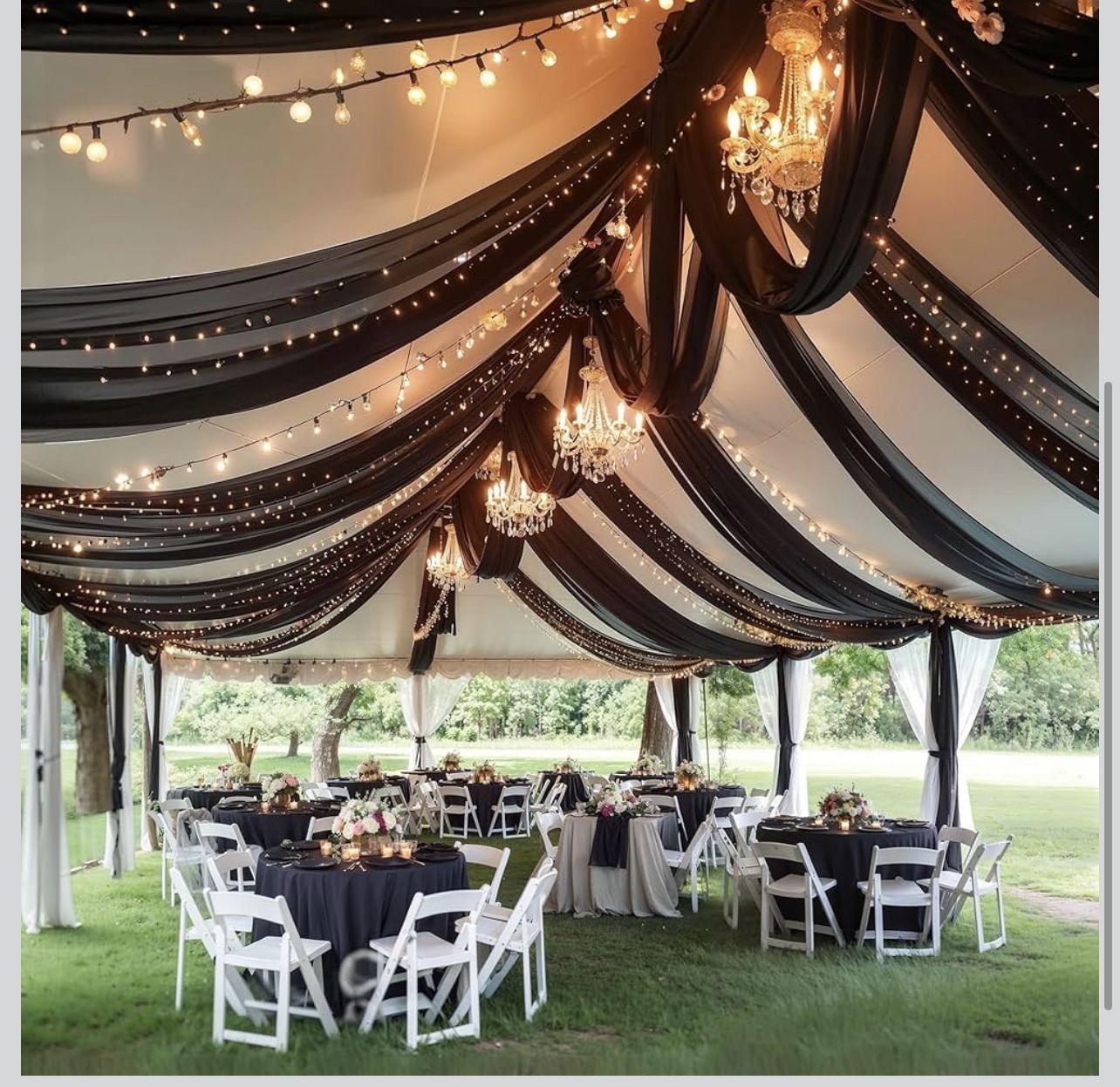 Black Wedding Ceiling Curtains, Tent, Draped Curtains 5 x 30 ft