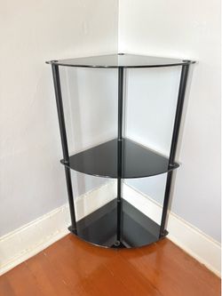 Modern Black Glass 3-Tier Corner Shelf/Side Table